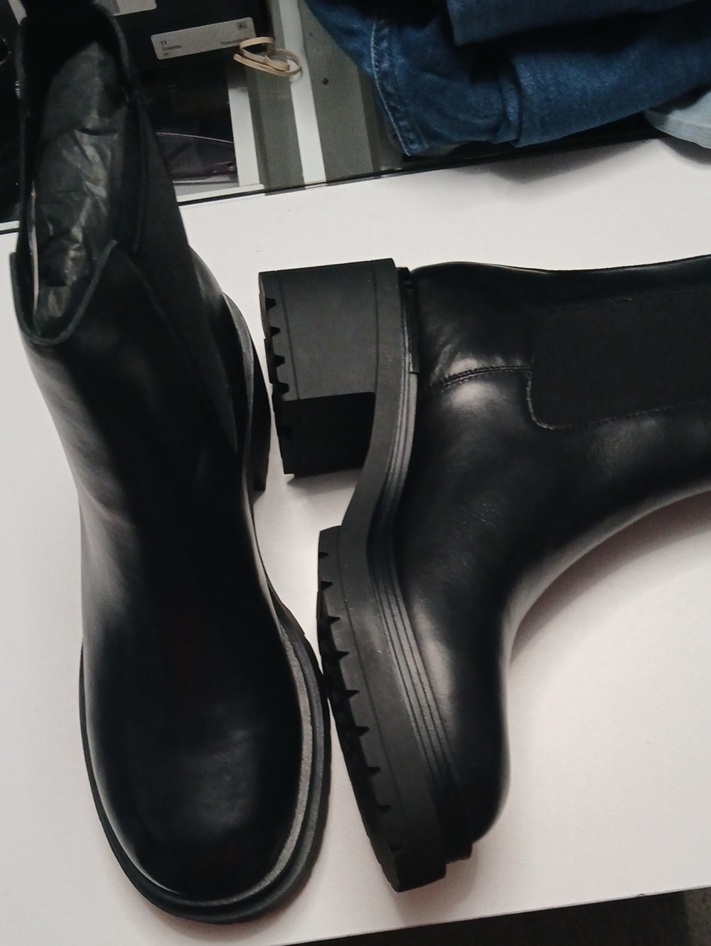 DKNY Black Leather Lug Chelsea Boots